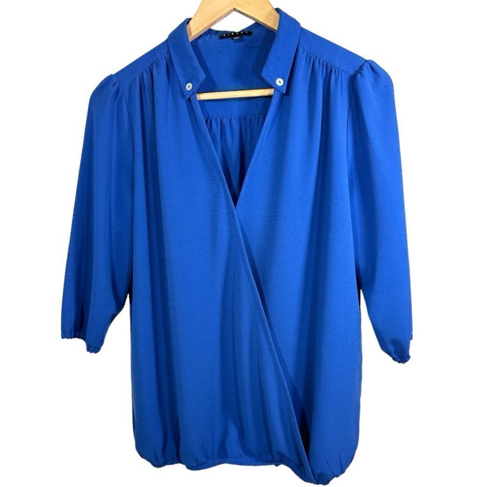 SISLEY Women's Wrap Front 3/4 Sleeve Blouse Blue Size Medium
